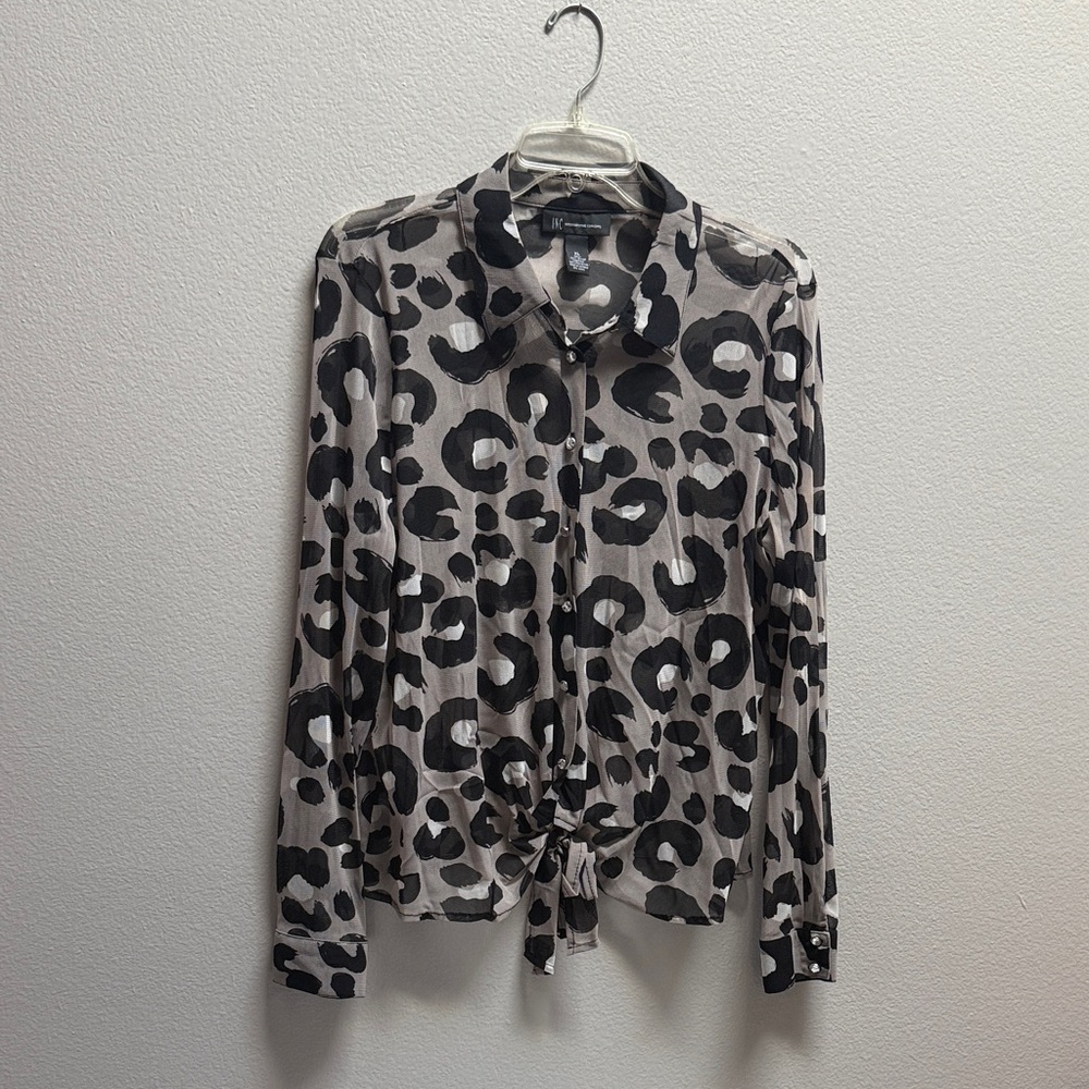 INC International Concepts Sheer Animal Print Button-Down Shirt